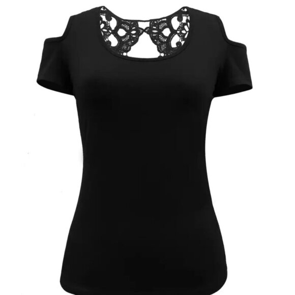 Contrast Hollow Out Lace Top (Size: XXL-XL- L-M-S) - Picture 3 of 3